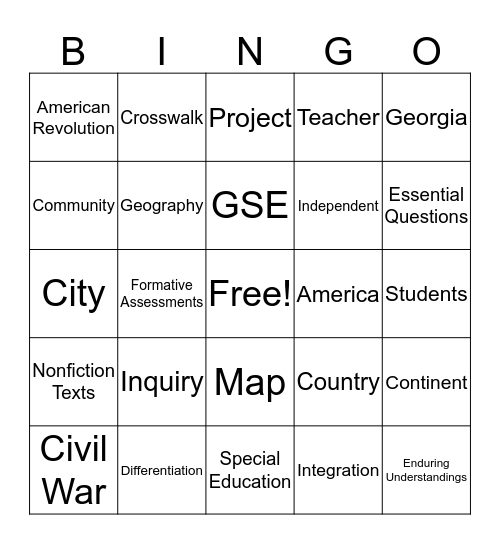 Social Studies Workshop Bingo Card