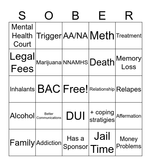 SUBSTANCE ABUSE Bingo Card