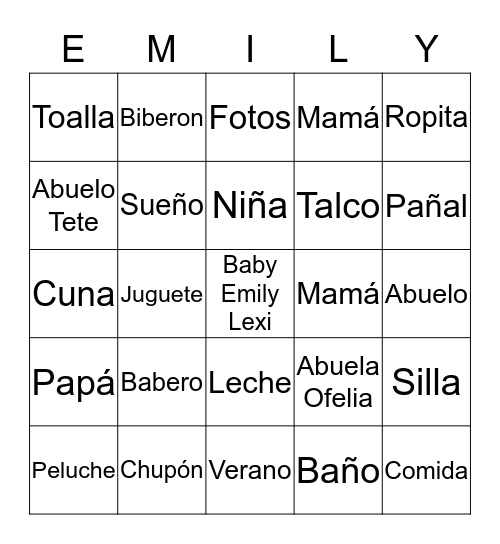 Ofelia's Baby Shower  Bingo Card