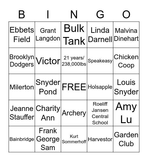 Barnyard Bingo Card