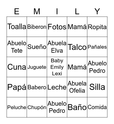 Ofelia's Baby Shower  Bingo Card