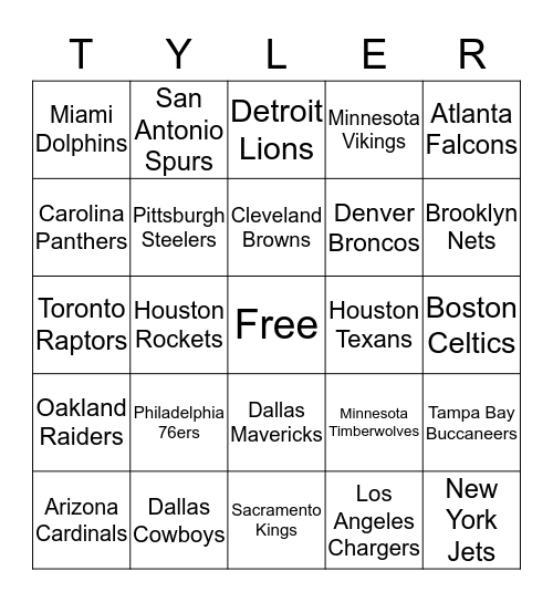 NFL / NBA Teams Bingo Card