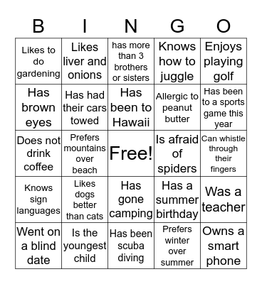 Get To Know You BINGO Card