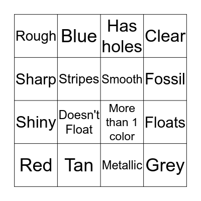 Identify the Rock, Bingo!  Bingo Card