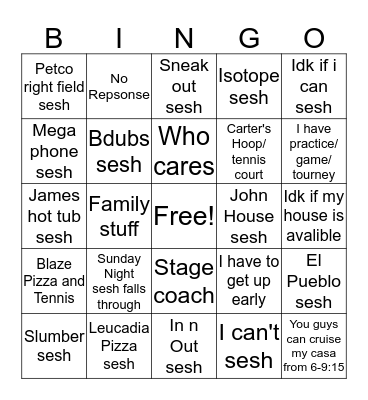 Sesh Bingo Card