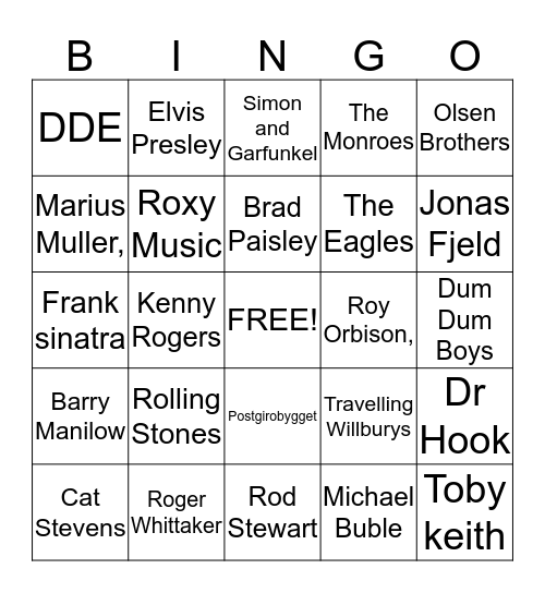 Musikk Bingo Card