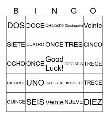 Números Bingo Card