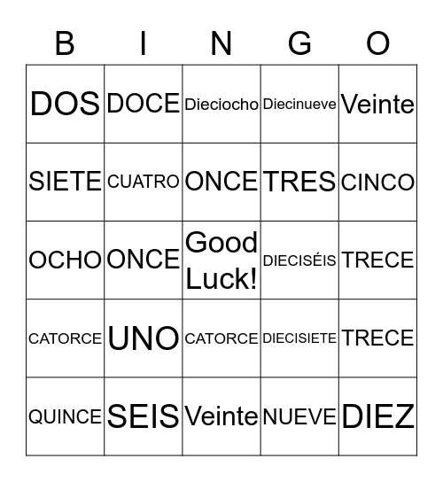 Números Bingo Card