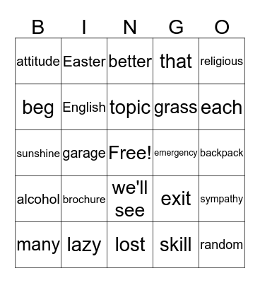 Untitled Bingo Card