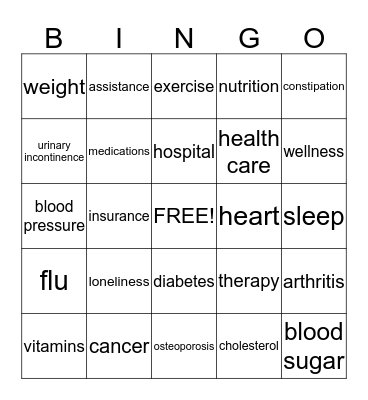 Health Needs Survey Bingo Card