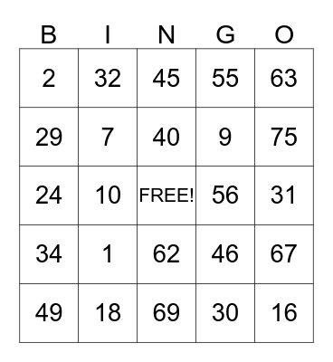 bingo card Bingo Card