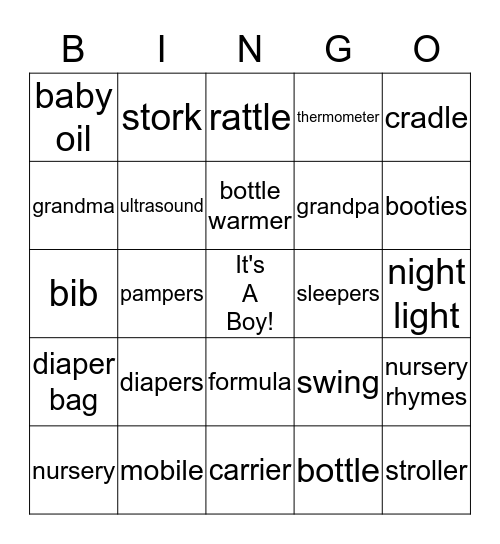 Baby Shower Bingo Card