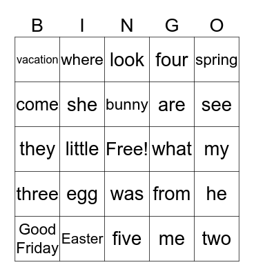 Happy Easter Bingo Card