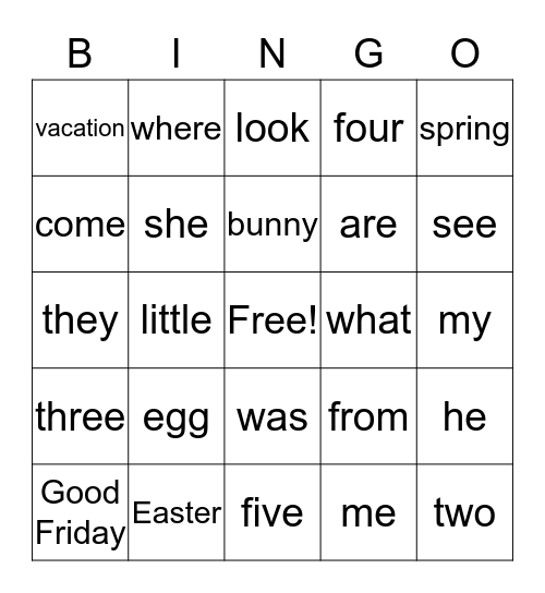 Happy Easter Bingo Card