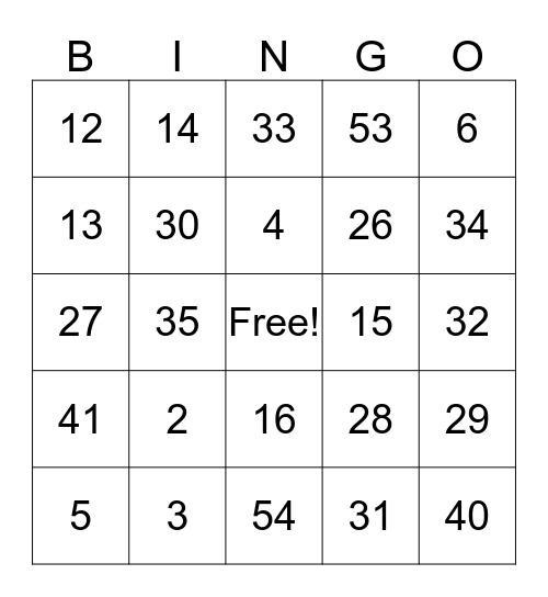 Bingo - Recreation & Parks Bingo Card