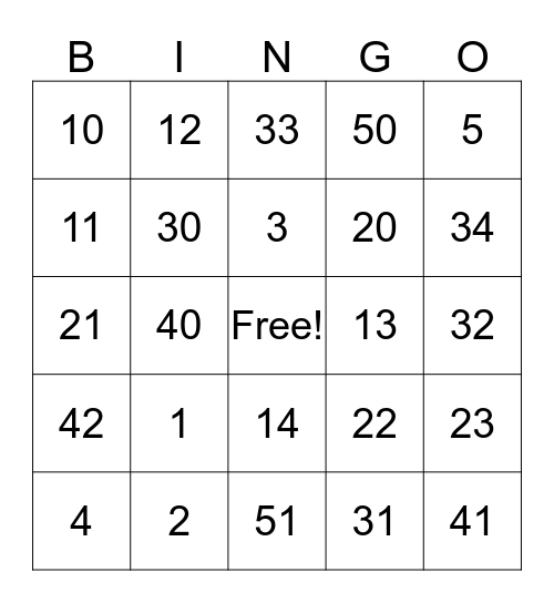 Bingo - Recreation & Parks Bingo Card