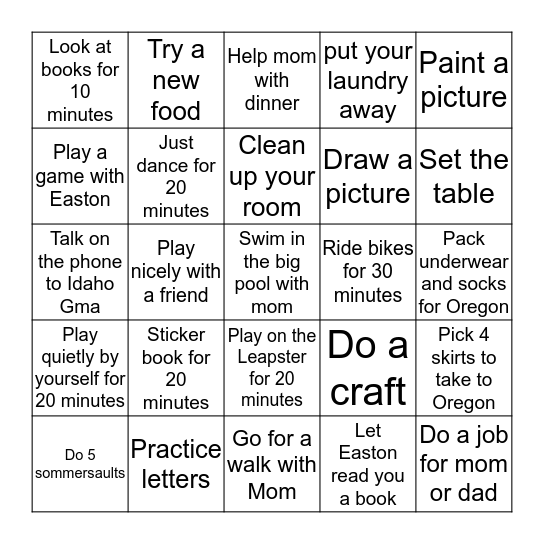 Carly Bingo Card