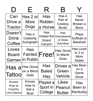 KENTUCKY DERBY BINGO Card