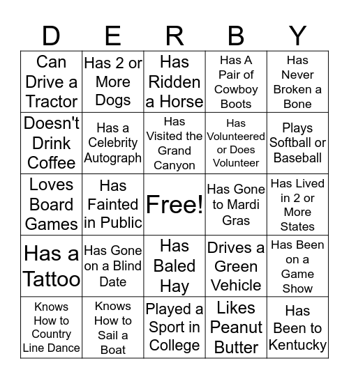 KENTUCKY DERBY BINGO Card