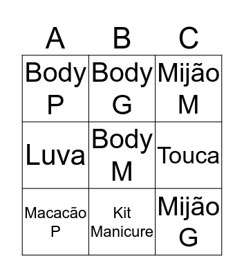 BINGO DO BEBÊ Bingo Card