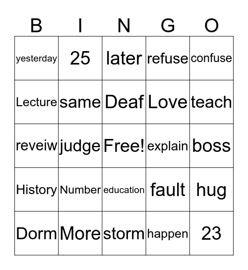 ASL "LIke Signs" Bingo Card