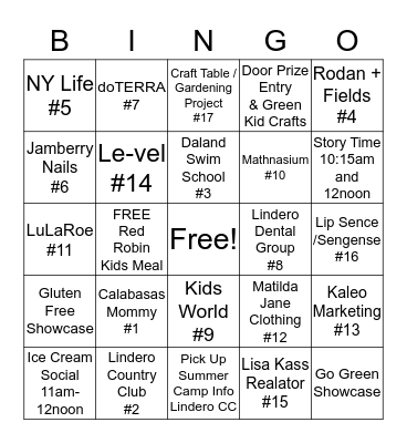 Family Fun Day & Earth Day Celebration 4/22/17 Bingo Card