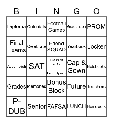 PW Class of 2017 BINGO Card