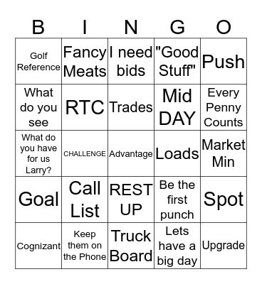 Jerry Gee Bingo Card