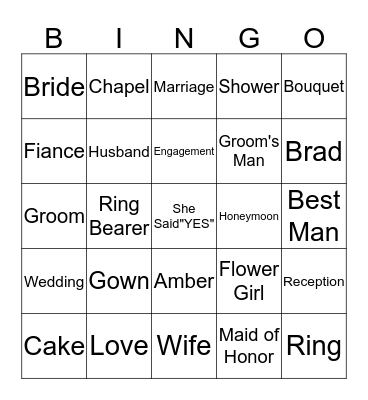 Bridal Bingo Card