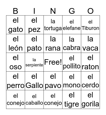 Spanish Bingo Card