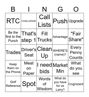 Jerry Gee Bingo Card