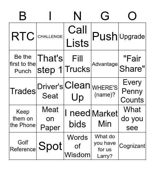 Jerry Gee Bingo Card