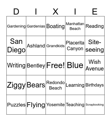 DIXIE BINGO Card