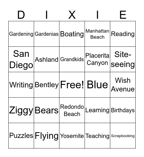 DIXIE BINGO Card