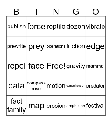 Vocabulary Practice Bingo Card