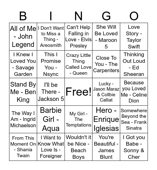 Backround Music Bingo Card