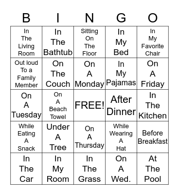 I Read for ________ Minutes..... Bingo Card