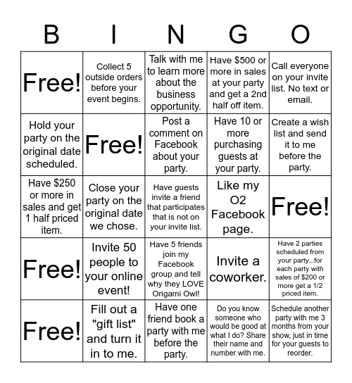 Hostess Bingo!! Bingo Card