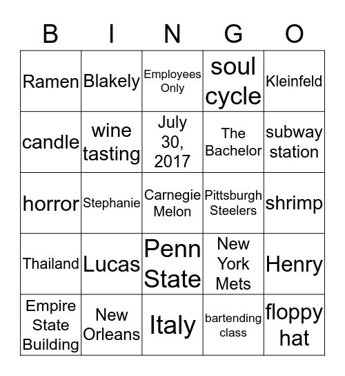 A Perfect Blend~Stephanie&Henry Bingo Card