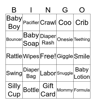 Baby Shower Bingo Card