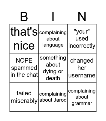 Scourge Bingo Card Bingo Card