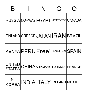 COUNTRIES OF THE WORLD  Bingo Card