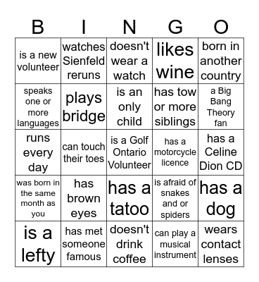 People  Bingo Card