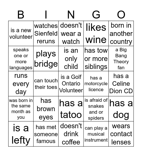 People  Bingo Card