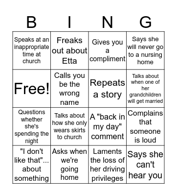 Grandma bingo Card