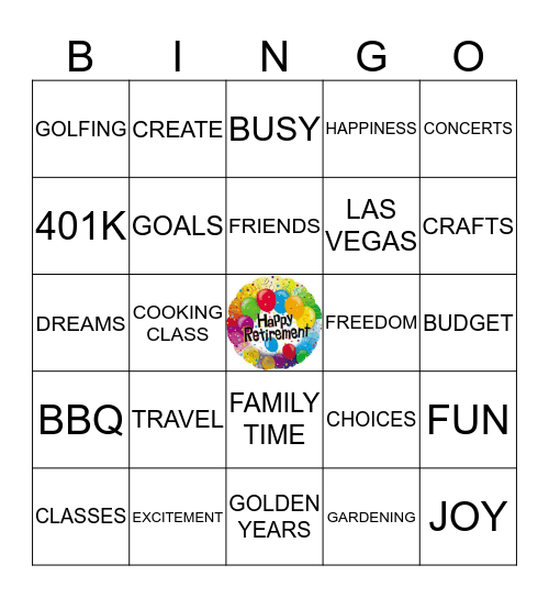 RETIREMENT PARTY BINGO Card