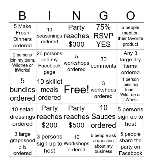 Wildtree! Bingo Card