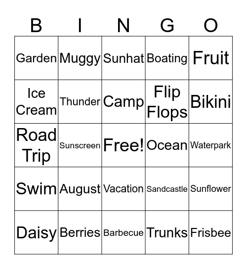 SUMMERTIME Bingo Card
