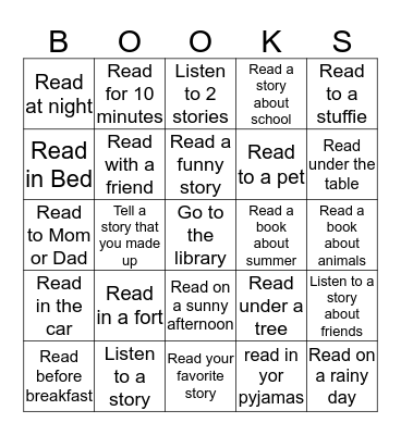 I love to read Bingo Card