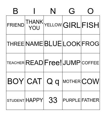 American Sign Language Bingo Card